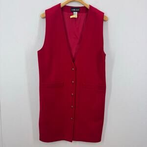 SAG HARBOR Women's Wool Long Vest Button Front size 10 Red Christmast Holiday